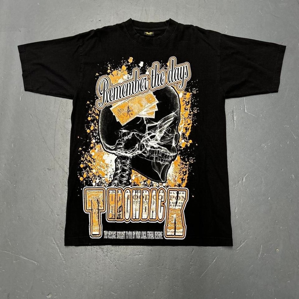 Vintage Y2K all over print skater style skull tee shirt tshirt Size XL